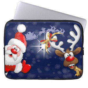 Santa and Reindeer Merry Christmass Happy Cartoon Laptop Sleeve
