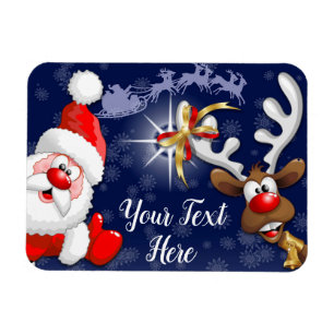 Santa and Reindeer Merry Christmass Happy Cartoon Magnet