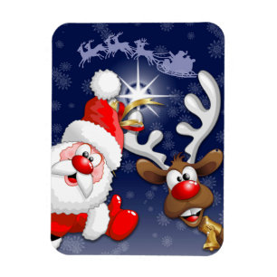 Santa and Reindeer Merry Christmass Happy Cartoon Magnet