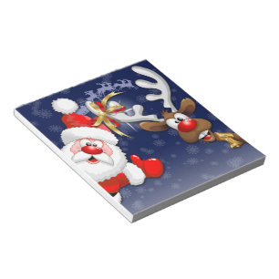 Santa and Reindeer Merry Christmass Happy Cartoon Notepad