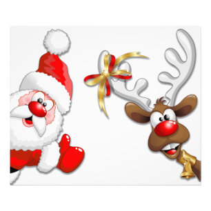 Santa and Reindeer Merry Christmass Happy Cartoon Photo Print