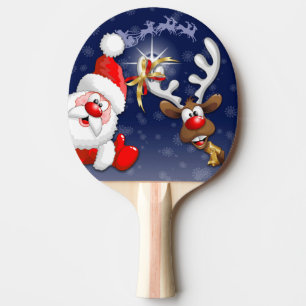 Santa and Reindeer Merry Christmass Happy Cartoon Ping Pong Paddle