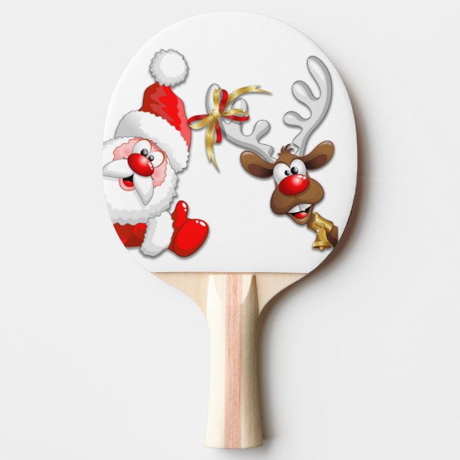 Santa and Reindeer Merry Christmass Happy Cartoon Ping Pong Paddle (Front)