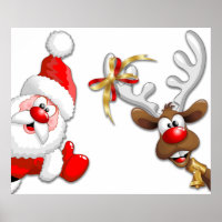 Santa and Reindeer Merry Christmass Happy Cartoon