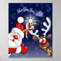 Santa and Reindeer Merry Christmass Happy Cartoon
