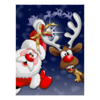 Santa and Reindeer Merry Christmass Happy Cartoon