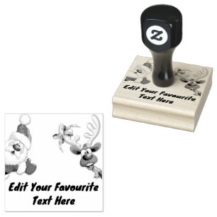 Santa and Reindeer Merry Christmass Happy Cartoon Rubber Stamp
