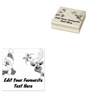 Santa and Reindeer Merry Christmass Happy Cartoon Rubber Stamp