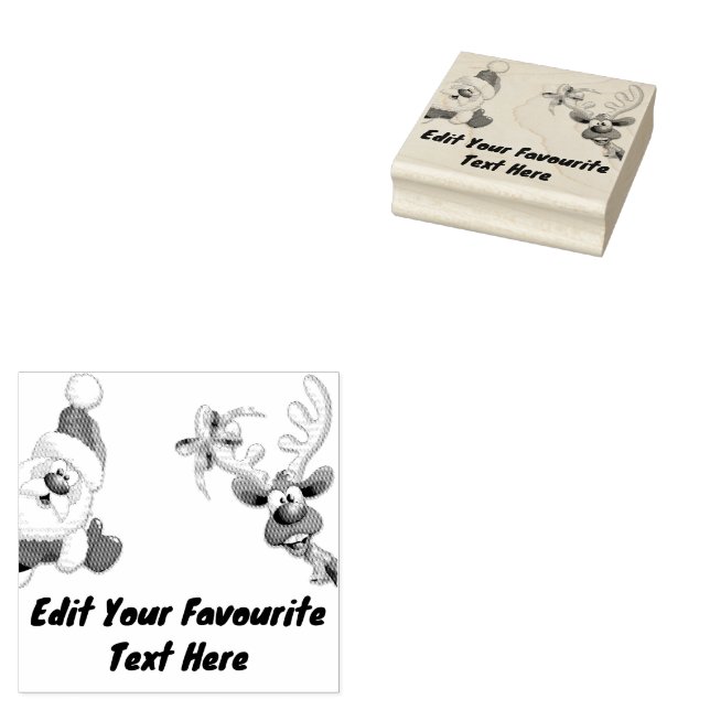 Santa and Reindeer Merry Christmass Happy Cartoon Rubber Stamp (Stamped)