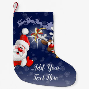 Santa and Reindeer Merry Christmass Happy Cartoon Small Christmas Stocking