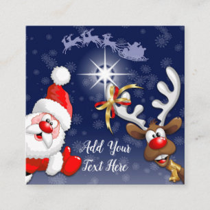 Santa and Reindeer Merry Christmass Happy Cartoon Square Business Card