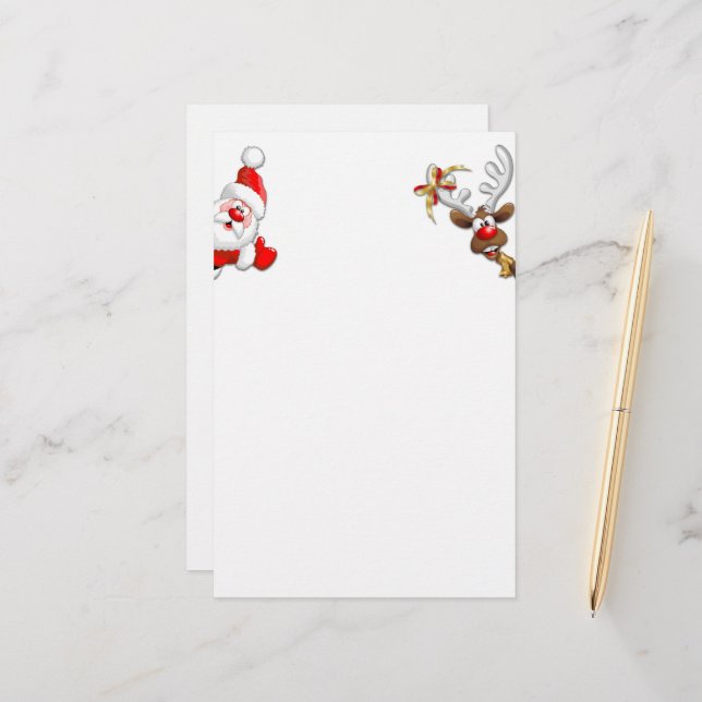 Santa and Reindeer Merry Christmass Happy Cartoon Stationery (Front/Back In Situ)