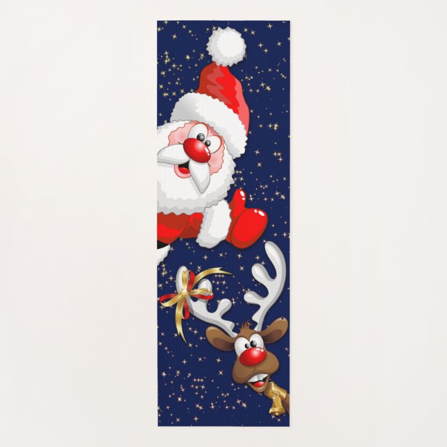 Santa and Reindeer Merry Christmass Happy Cartoon Yoga Mat (Front)