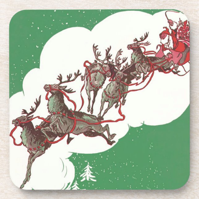 Santa and Reindeer on Christmas Eve Coaster (Front)