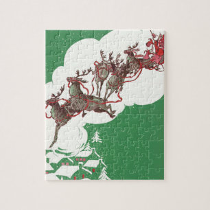 Santa and Reindeer on Christmas Eve Jigsaw Puzzle