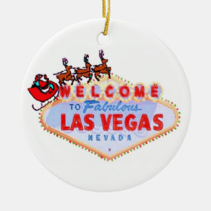 Santa and Reindeer on Las Vegas Sign Ornament