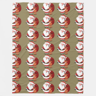 Santa and Reindeer Pattern Fleece Blanket
