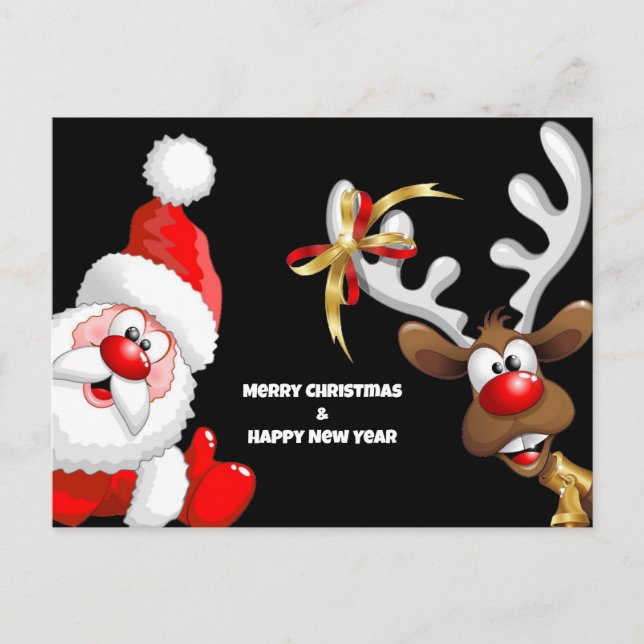 Santa and reindeer postcard (Front)