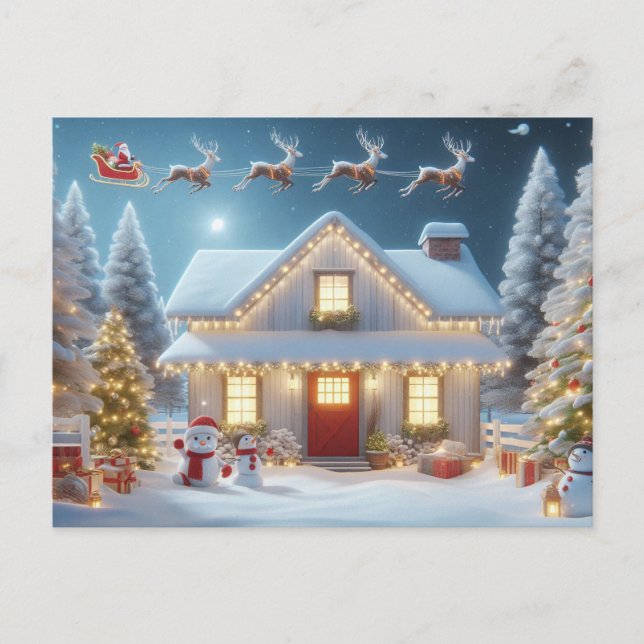 Santa and Reindeer Postcard (Front)