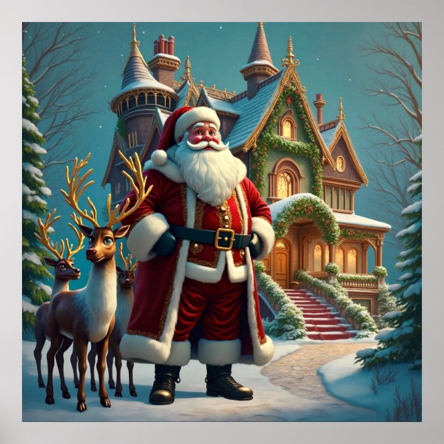 Santa and Reindeer Poster (Front)