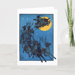 Santa and Reindeer Retro Vintage Holiday Christmas