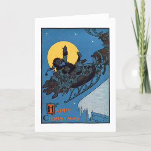 Santa and Reindeer Retro Vintage Holiday Christmas Card