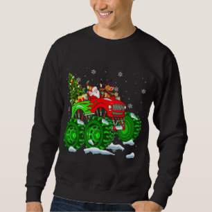 Santa And Reindeer Riding Monster Red Truck Funny  Sweatshirt