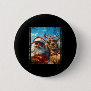 Santa And Reindeer Selfie Funny Christmas Vacation 6 Cm Round Badge