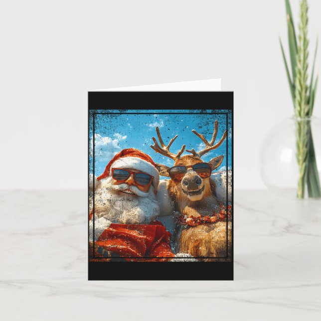 Santa And Reindeer Selfie Funny Christmas Vacation Card (Front)