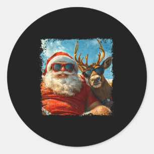 Santa And Reindeer Selfie Funny Christmas Vacation Classic Round Sticker
