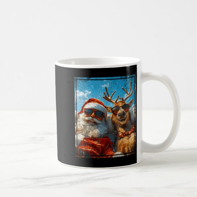 Santa And Reindeer Selfie Funny Christmas Vacation Coffee Mug (Right)