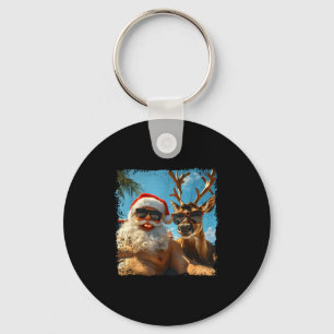 Santa And Reindeer Selfie Funny Christmas Vacation Key Ring