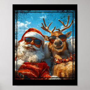 Santa And Reindeer Selfie Funny Christmas Vacation Poster