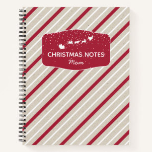 Santa and Reindeer Silhouette and Stripes Notebook