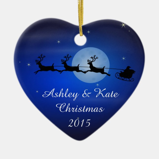 Santa and Reindeer Silhouette Ceramic Tree Decoration (Front)