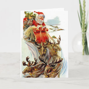 Santa and Reindeer Sleigh Christmas Card