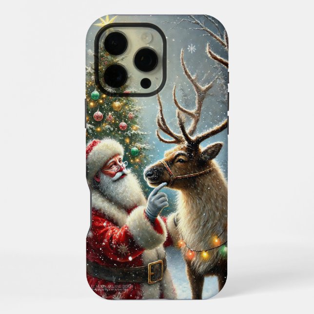 Santa And Reindeer, Snowy Forest, Christmas Tree 8 iPhone Case (Back)