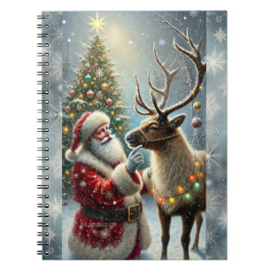 Santa And Reindeer, Snowy Forest, Christmas Tree 8 Notebook