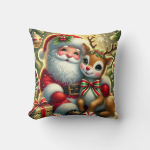 Santa and Reindeer Throw Pillow