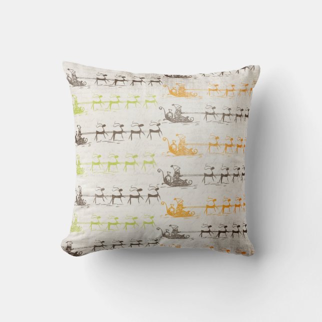 Santa and Reindeer Vintage Holiday Pillow (Front)