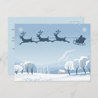Santa and Reindeer Winter Christmas Postcard