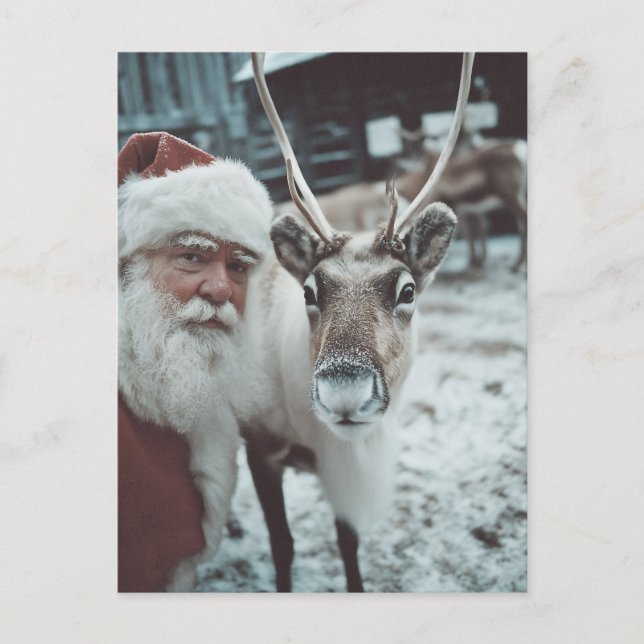 Santa and Reindeer Winter Magic Postcard (Front)