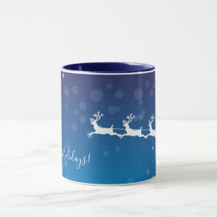 Santa and Reindeers - Blue Christmas Mug