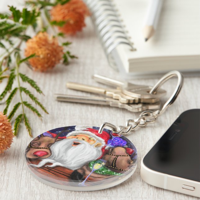 Santa and Reindeers Fun Keychain Christmas Gift (Front Right)