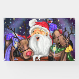 Santa and Reindeers Funny Christmas Banner