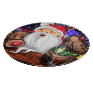 Santa and Reindeers Funny Christmas Cutting Board