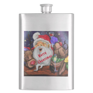 Santa and Reindeers Funny Christmas Flask