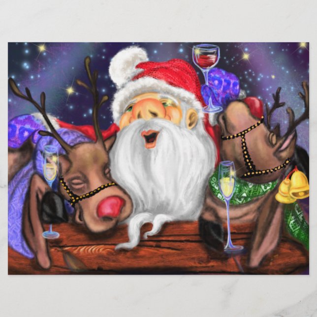 Santa and Reindeers Funny Christmas Letterhead (Back)