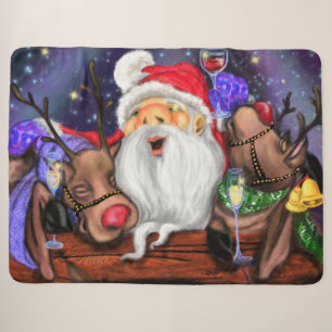 Santa and Reindeers Funny Christmas Sherpa Blanket