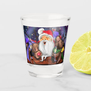 Santa and Reindeers Funny Christmas Shot Glass